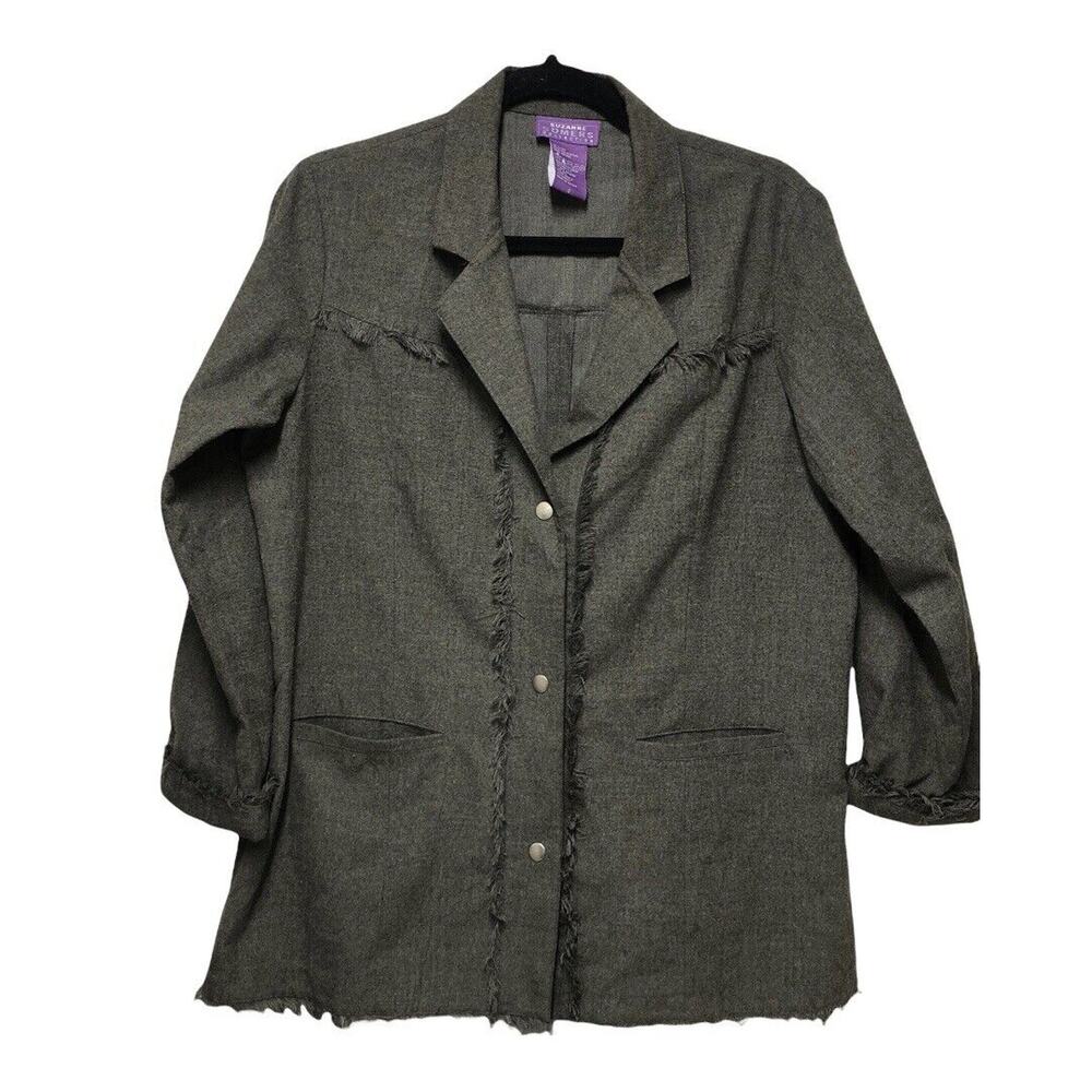 Gray Green Fringe Snap‎ Jacket By Suzanne Somers Collection Small